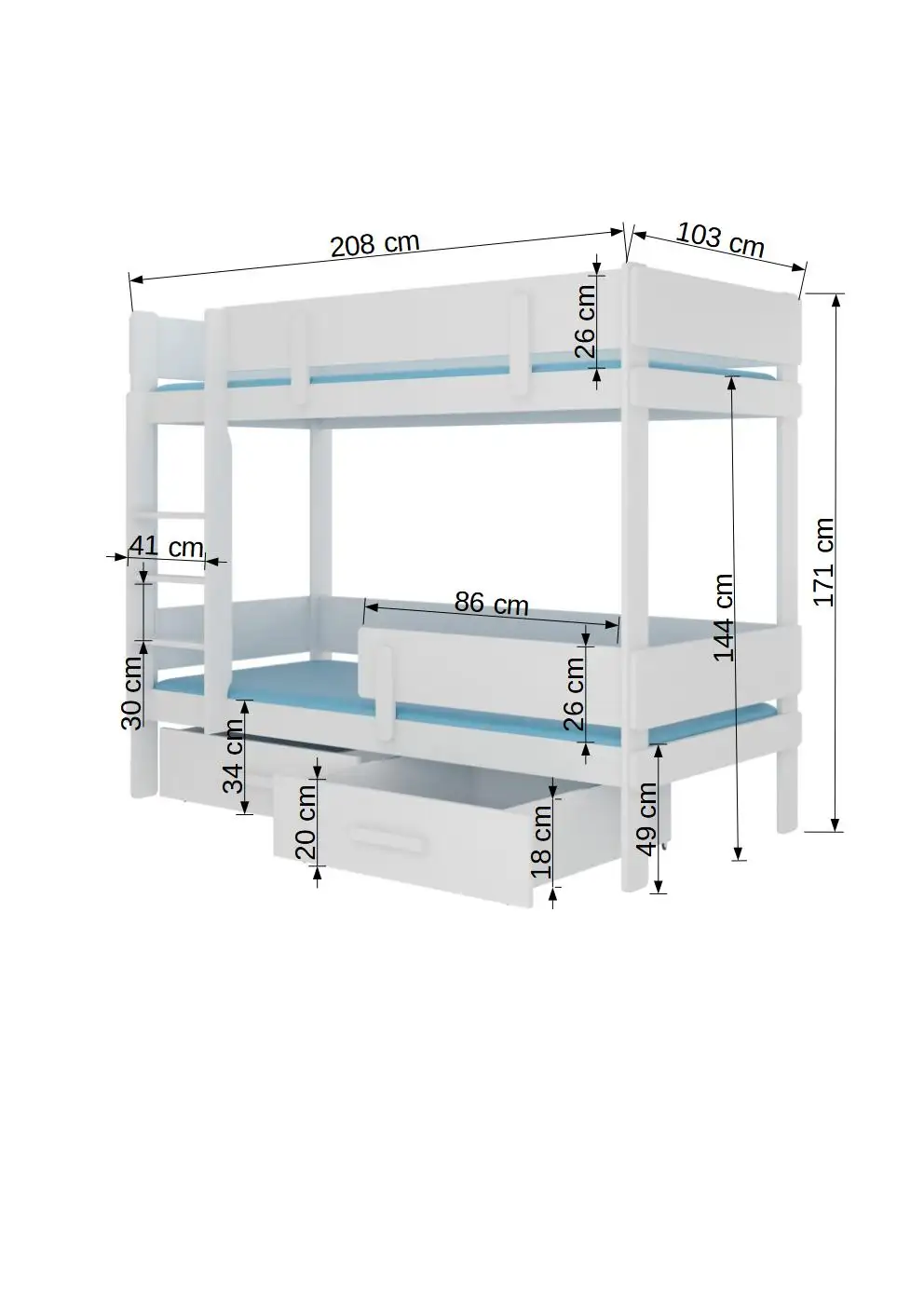 Łóżko piętrowe dwuosobowe z materacami ETIONA 200x90 — 3