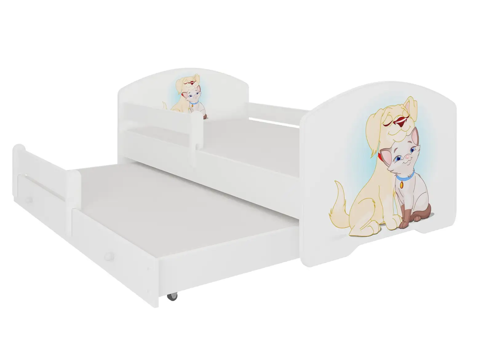 Lóżko podwójne z barierką i materacami PEPE II DOG AND CAT 160x80 — 2
