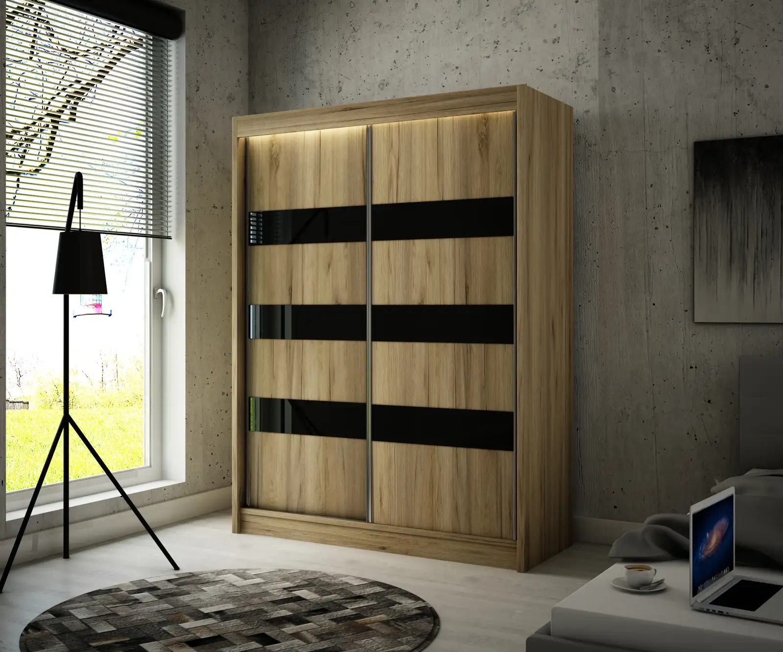 Szafa przesuwna Solit Dąb Craft złoty k003 + lacobel czarny 150 Arton