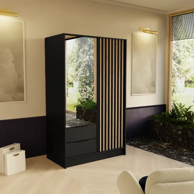 Szafa Nero lamele + lustro czarna 103 Arton — 2