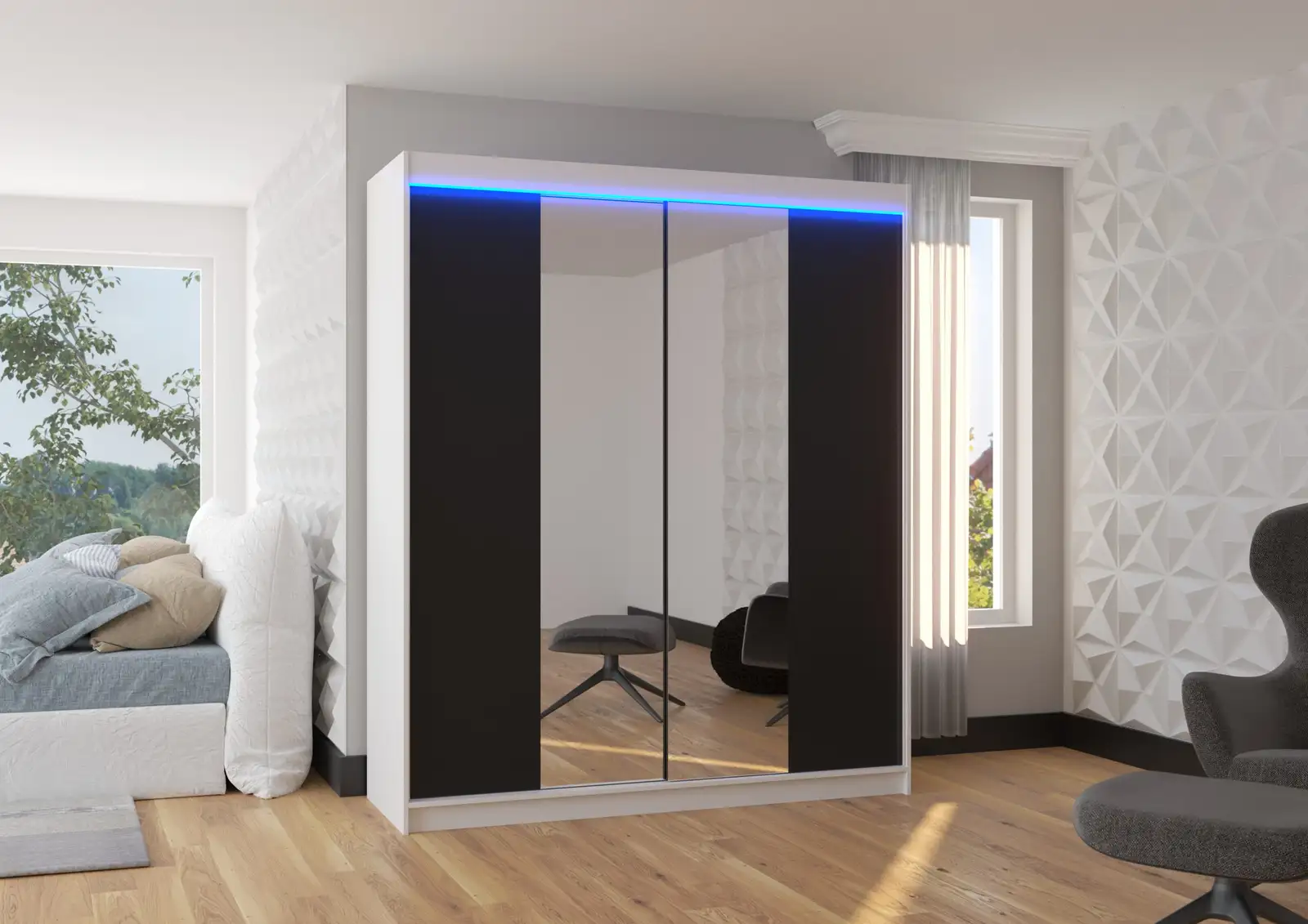 Szafa przesuwna z lustrem i oświetleniem LED BALANCE 180