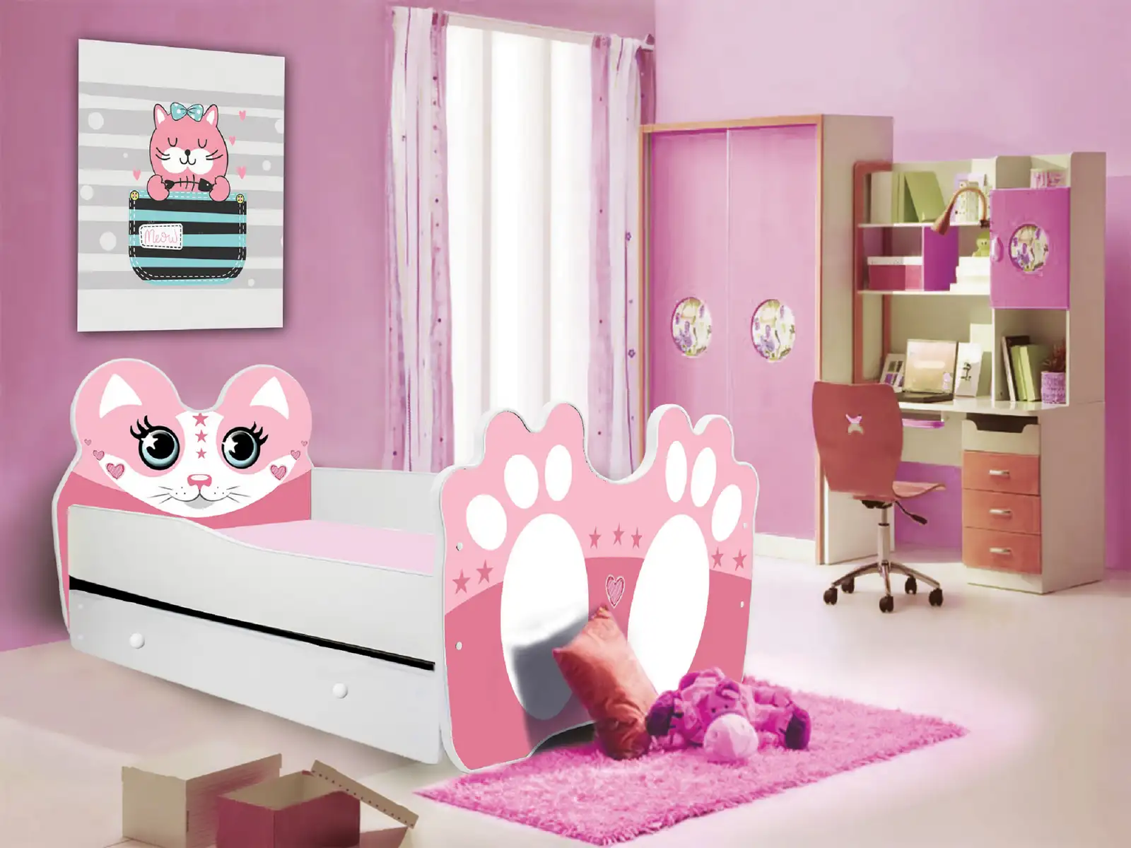 Łóżko z materacem i szufladą BEAR PINK 160x80