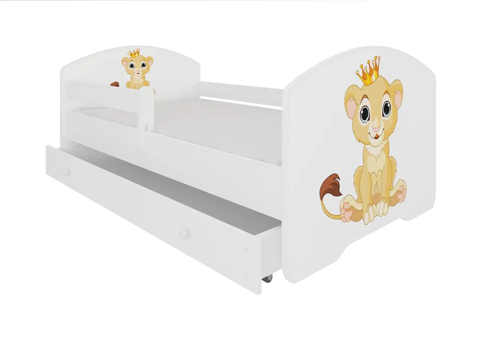 Łóżko z materacem, barierką i szufladą PEPE LION 160x80 — 2