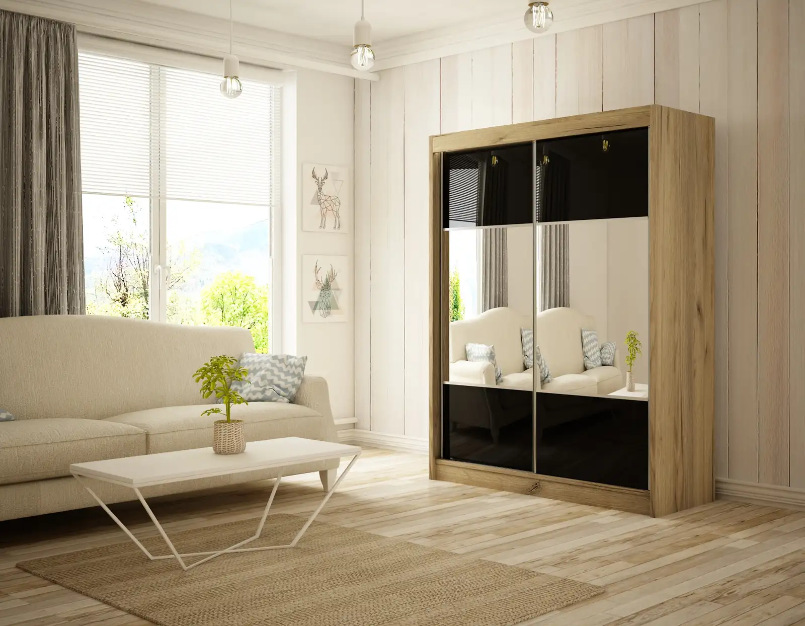 Szafa przesuwna Rico Dąb Craft złoty K003 + lacobel czarny 150 Arton