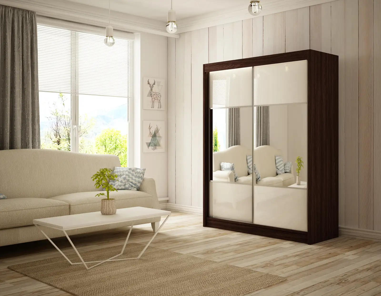 Szafa przesuwna Rico Kasztan Wenge + lacobel biały 200 Arton