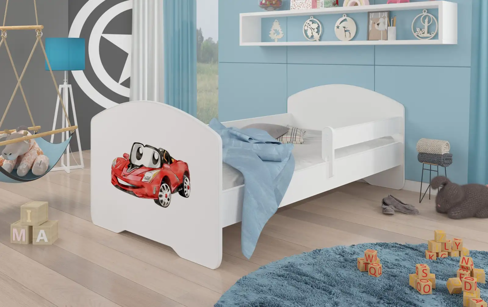 Łóżko z materacem i barierką PEPE RED CAR 140x70