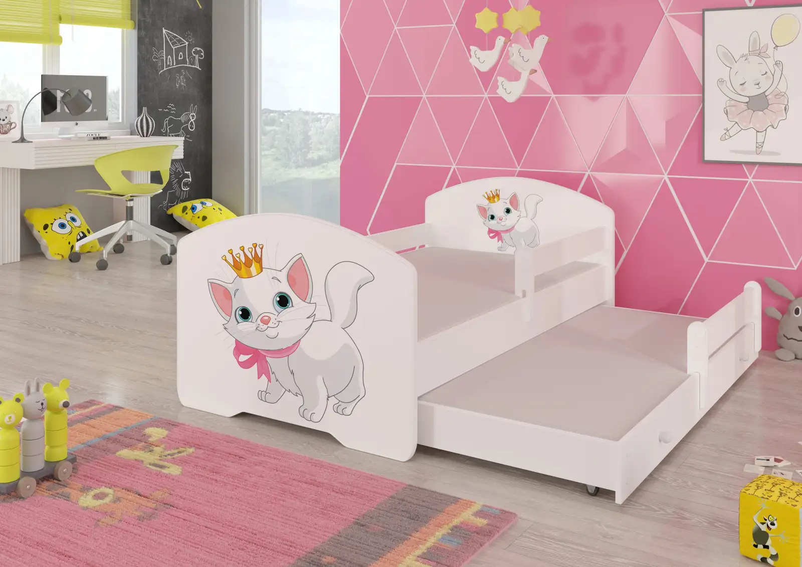Łóżko podwójne z barierką i materacami PEPE II CAT 160X80