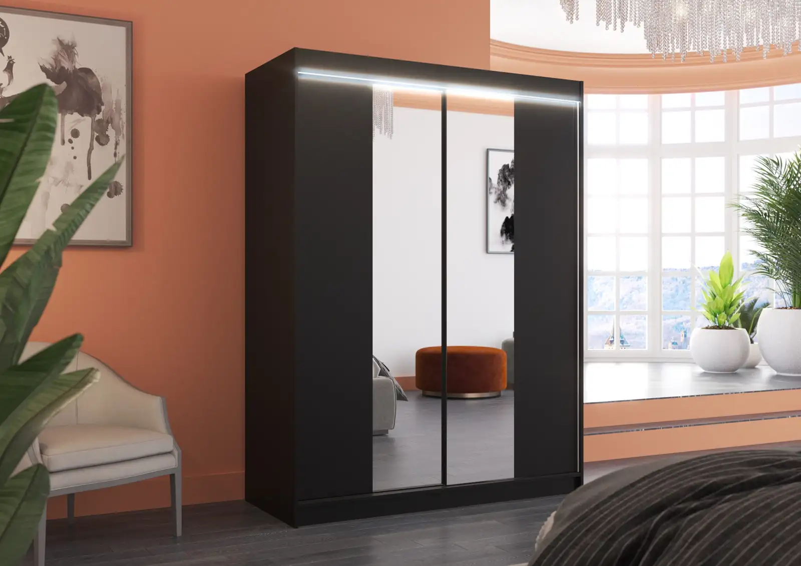 Szafa przesuwna z lustrem i oświetleniem LED FEVER 150