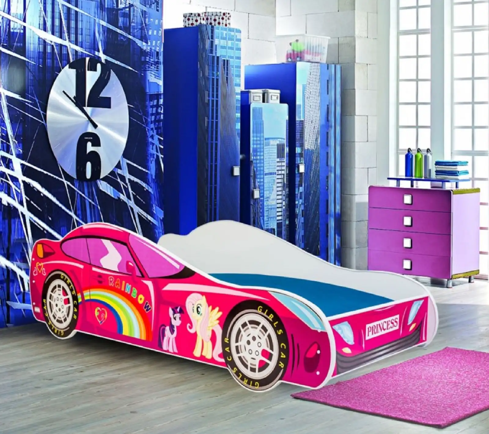 Łóżko z materacem CAR PINK 160x80
