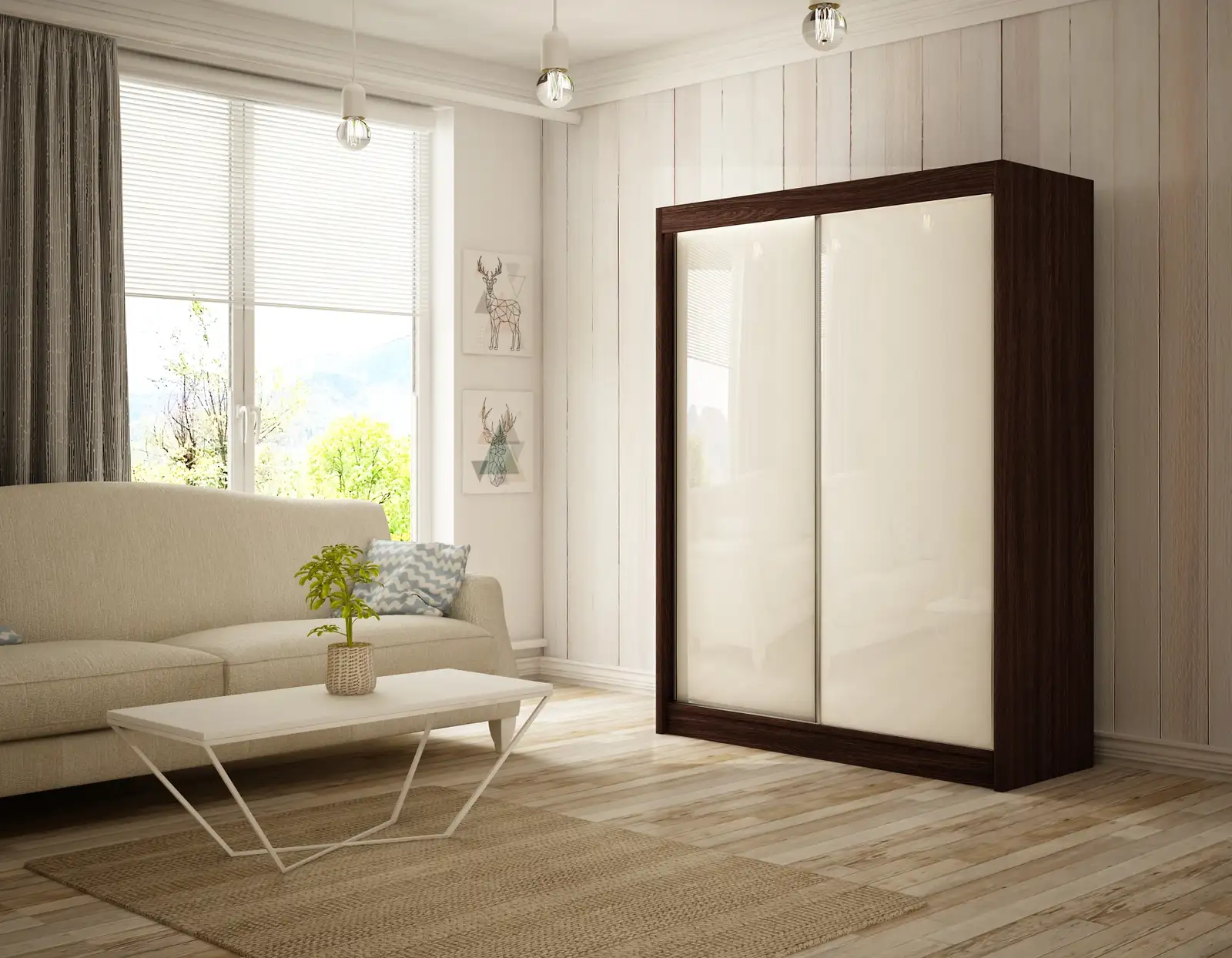 Szafa przesuwna Peak Kasztan Wenge + lacobel biały 120 Arton — 2