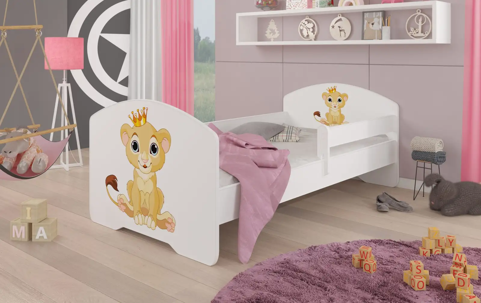 Łóżko z materacem i barierką PEPE LION 160x80