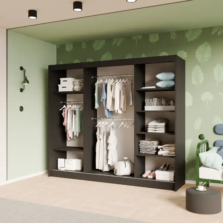 Szafa przesuwna z frontem ryflowanym ryfle + lustro czarna 250 Arton — 4
