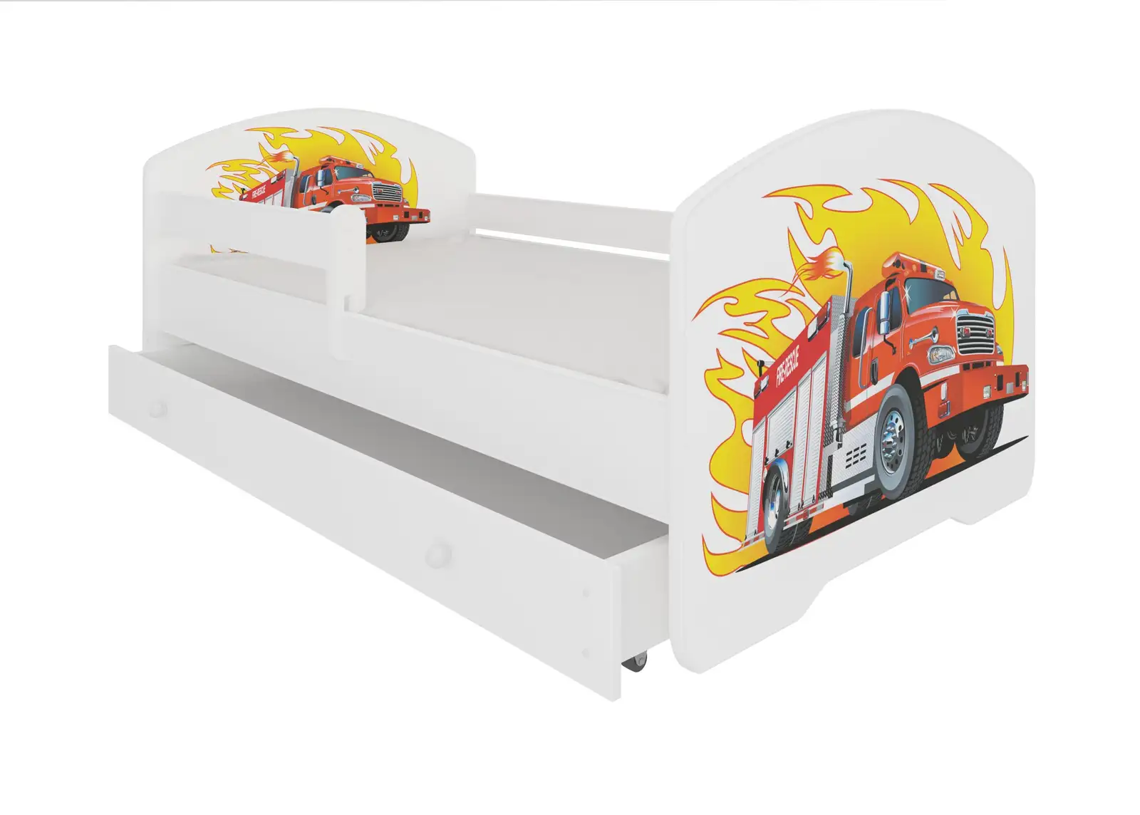 Łóżko z materacem, barierką i szufladą PEPE FIRE TRUCK 140x70 — 2