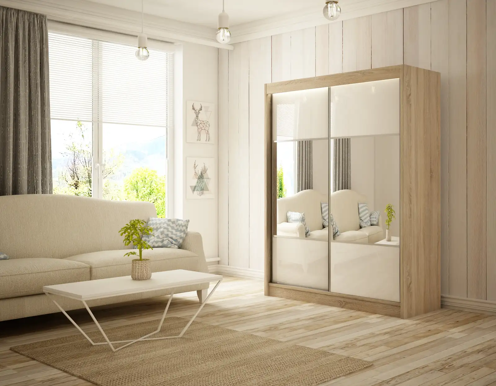 Szafa przesuwna Rico Dąb Sonoma + lacobel biały 150 Arton — 2