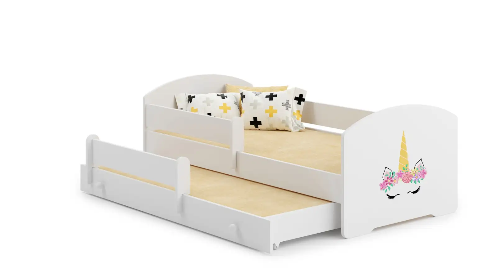 Łóżko podwójne z barierką i materacami PEPE II UNICORN 160x80 — 2