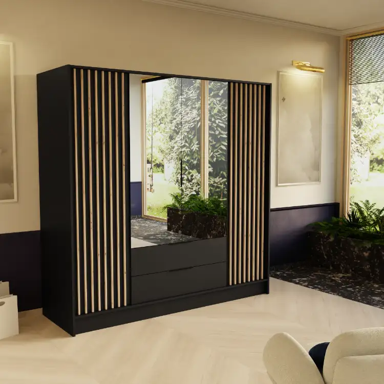 Szafa Nero lamele + lustro czarna 200 Arton — 2