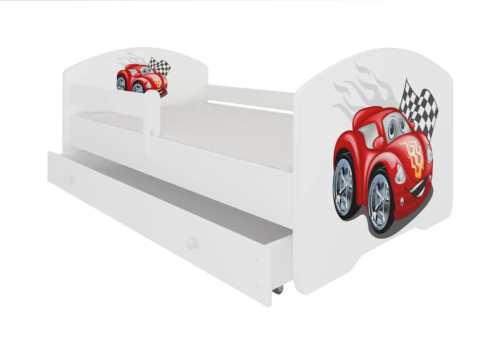Łóżko z materacem, barierką i szufladą PEPE CAR ZIGZAG 140x70 — 2
