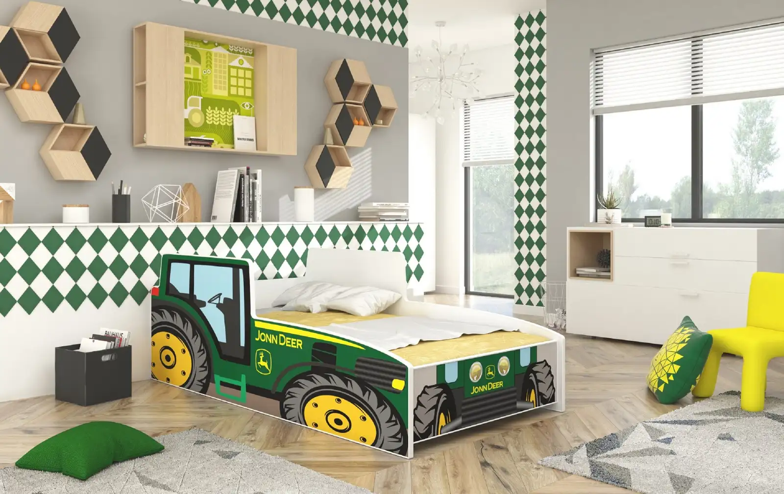 Łóżko z materacem TRACTOR GREEN 160x80