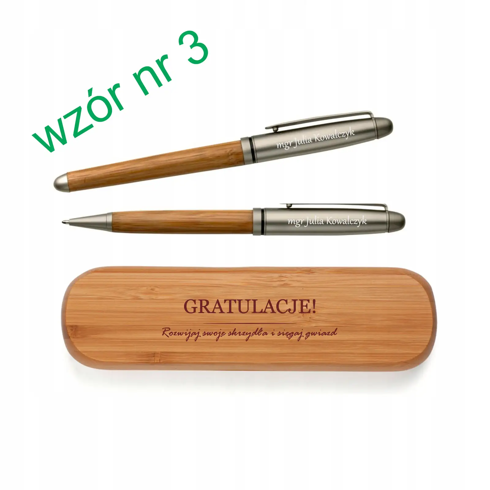 Zestaw piśmienniczy w Bambusowym Etui długopis i pióro kulkowe z grawerem — 7