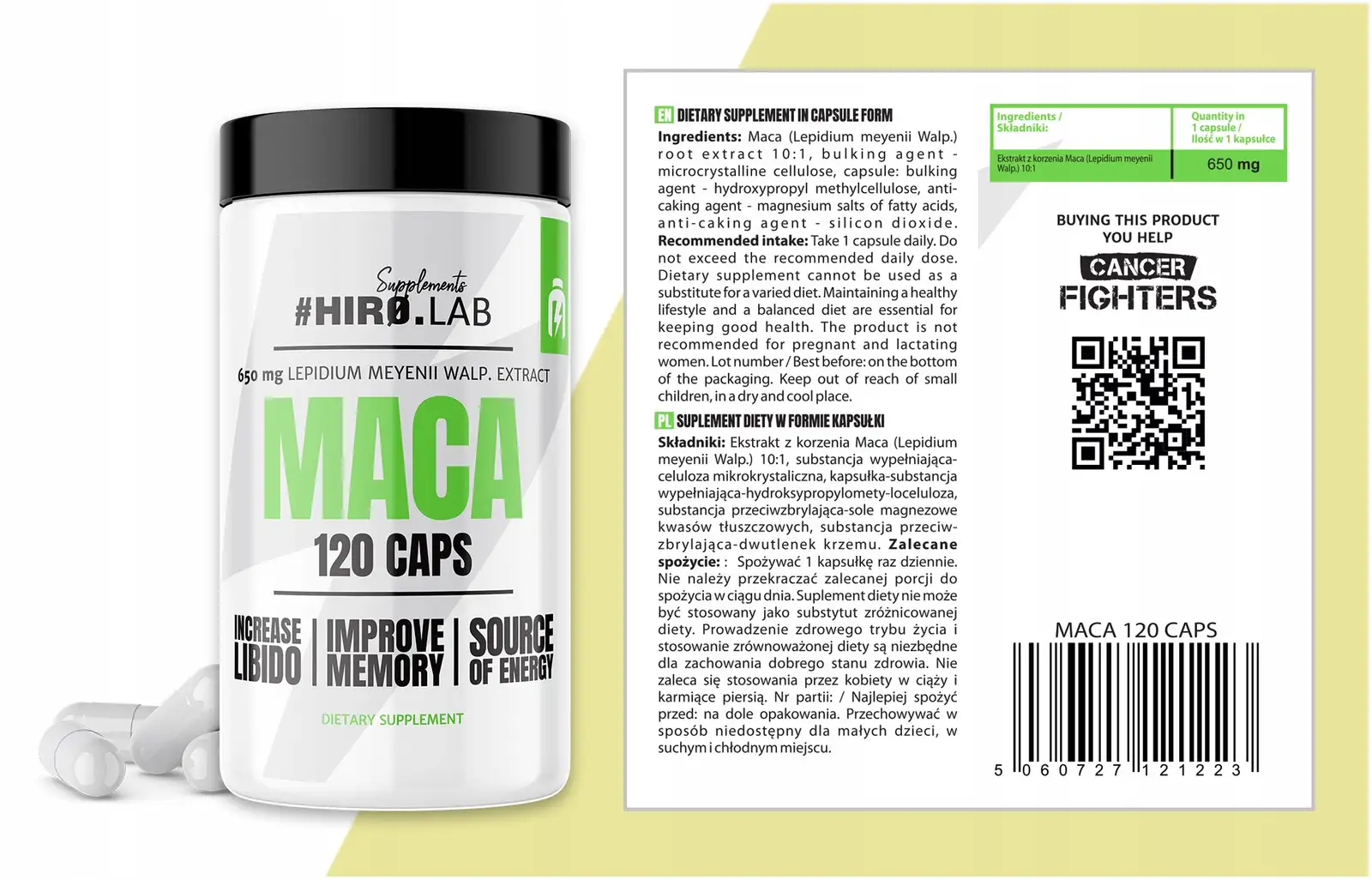 Maca LIBIDO POTENCJA Płodność Sex korzeń ekstrakt 120 kaps żeń-szeń HIRO — 10