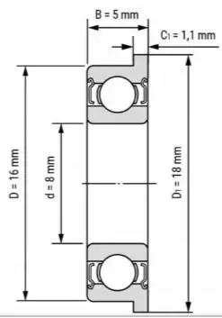 Łożysko kulkowe F688 ZZ, 8x16x5 mm — 2