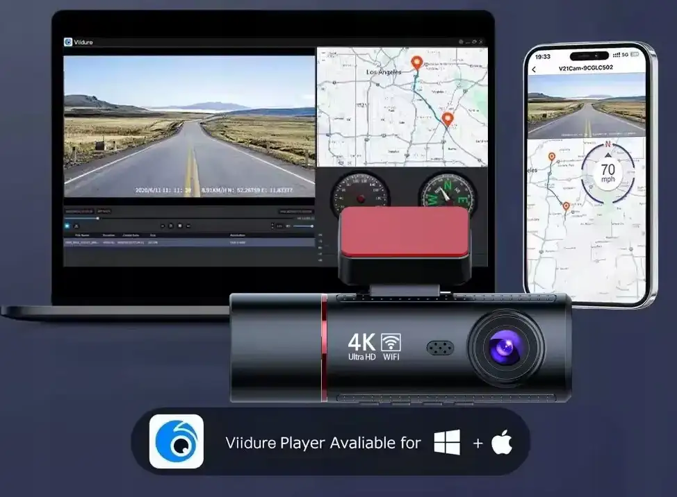 Kamera Samochodowa 3w1 HD 4K Przód Tył i Wnętrze GPS Wi-Fi Tryb Nocny — 9