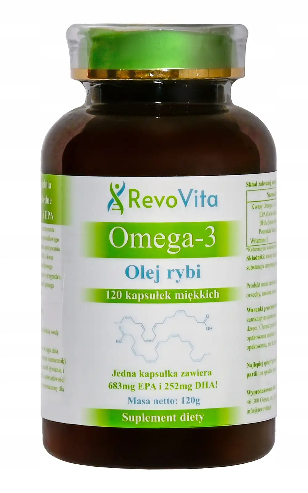 RevoVita Omega 3 Olej rybi 683mg EPA + 252mg DHA w kapsułce, Wit. E,120kaps — 6