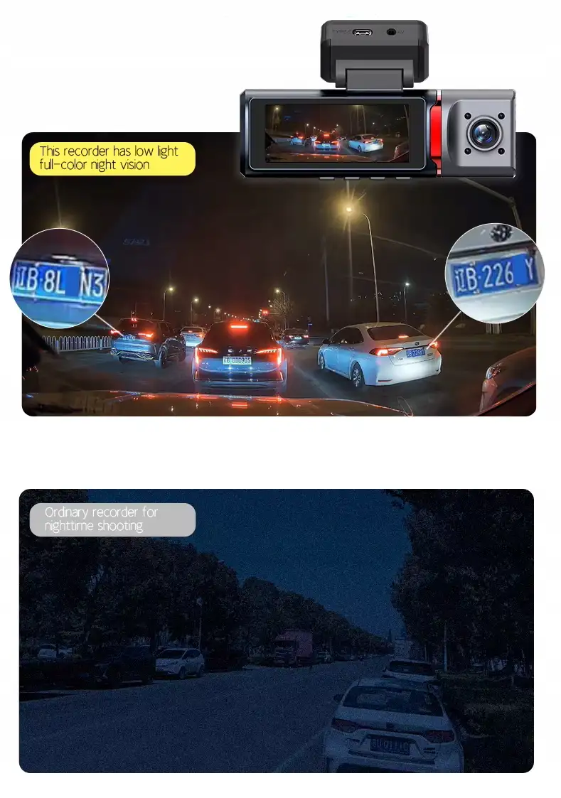 Kamera Samochodowa 3w1 HD 4K Przód Tył i Wnętrze GPS Wi-Fi Tryb Nocny — 4