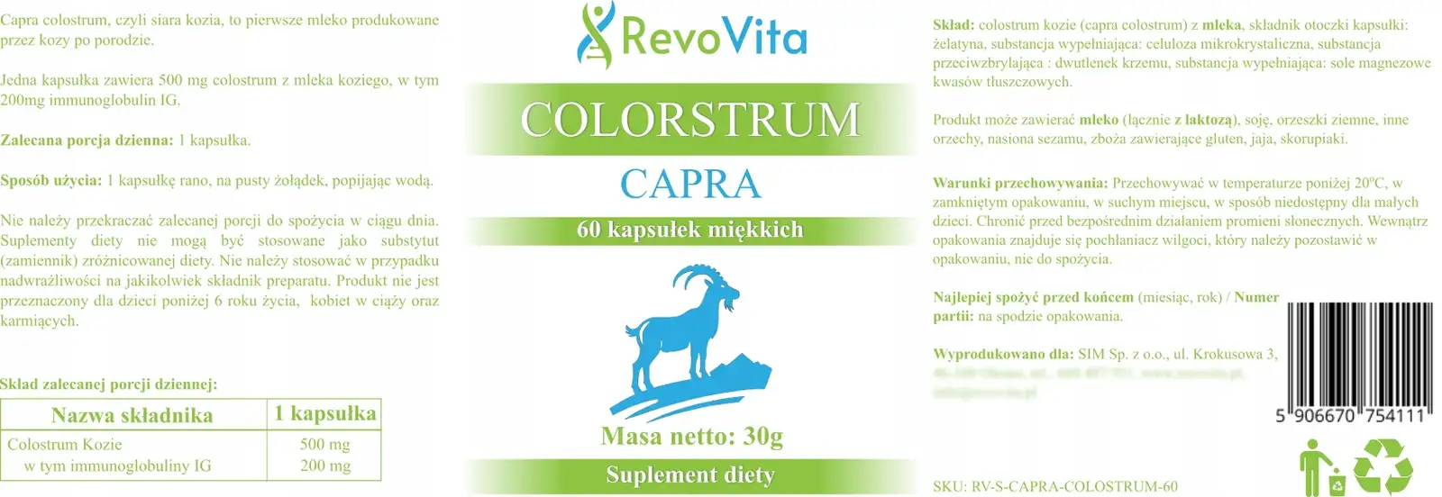 Colostrum Capra Kozie KOLOSTRUM 500mg IG40% siara 60 kapsułek — 9