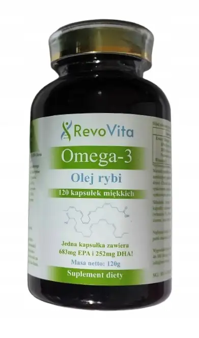RevoVita Omega 3 Olej rybi 683mg EPA + 252mg DHA w kapsułce, Wit. E,120kaps