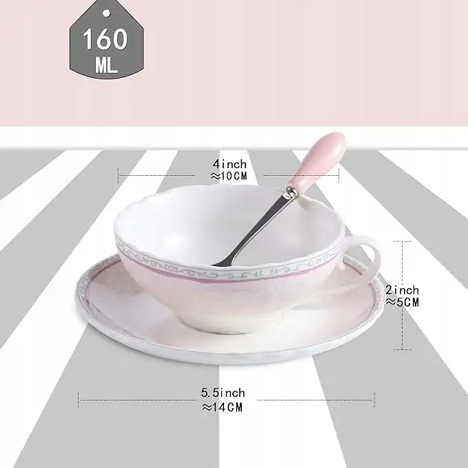 ZESTAW 4 SZTUK PORCELANOWE FILIŻANKI ZE SPODKAMI I ŁYŻECZKĄ ARTVIGOR 200 ML — 4