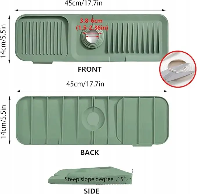 Jastown Silikonowa mata do kranu 45 x 14 cm mata ociekowa do kranów 35-6 cm — 2