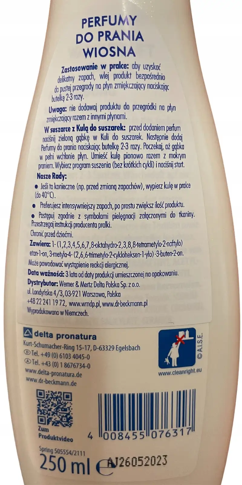 Perfumy do prania ubrań i kul do suszarek Dr. Beckmann Spring 250 ml — 12