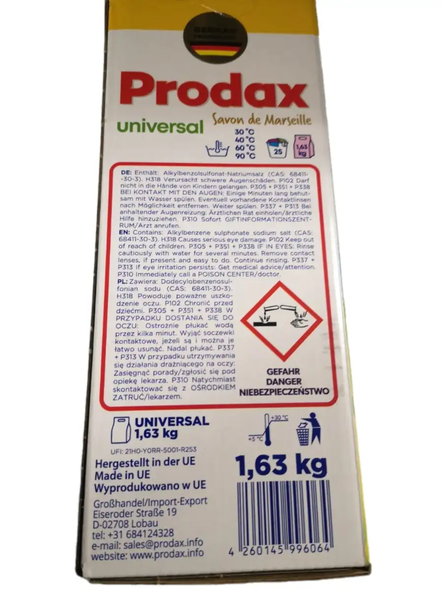 Proszek do prania PRODAX UNIVERSAL 1,63 kg 25 prań Niemiecki — 4