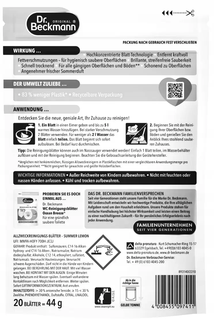 Dr. Beckmann chusteczki nawilżane czyszczenie wielofunkcyjne 0,044l — 12