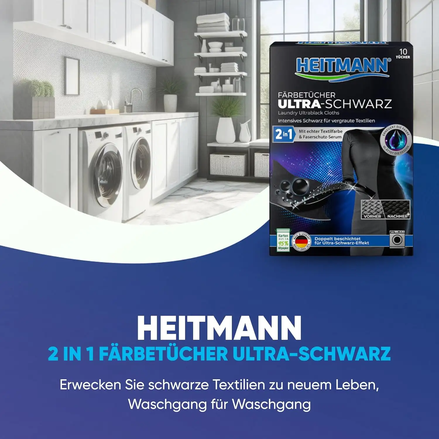 Heitmann Ultra Schwarz 2in1 Chusteczki Odnawiające Czerń 12 szt. — 2