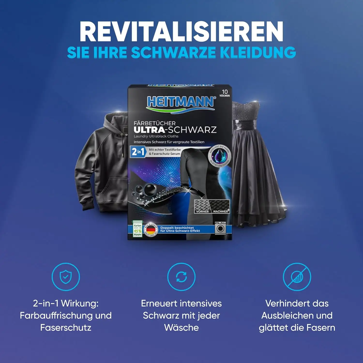 Heitmann Ultra Schwarz 2in1 Chusteczki Odnawiające Czerń 12 szt. — 3