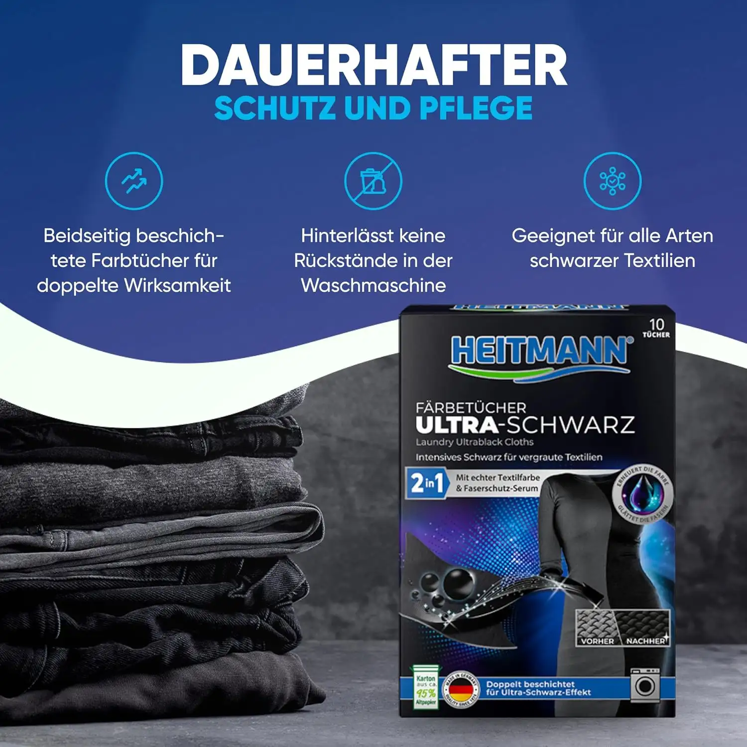 Heitmann Ultra Schwarz 2in1 Chusteczki Odnawiające Czerń 12 szt. — 4