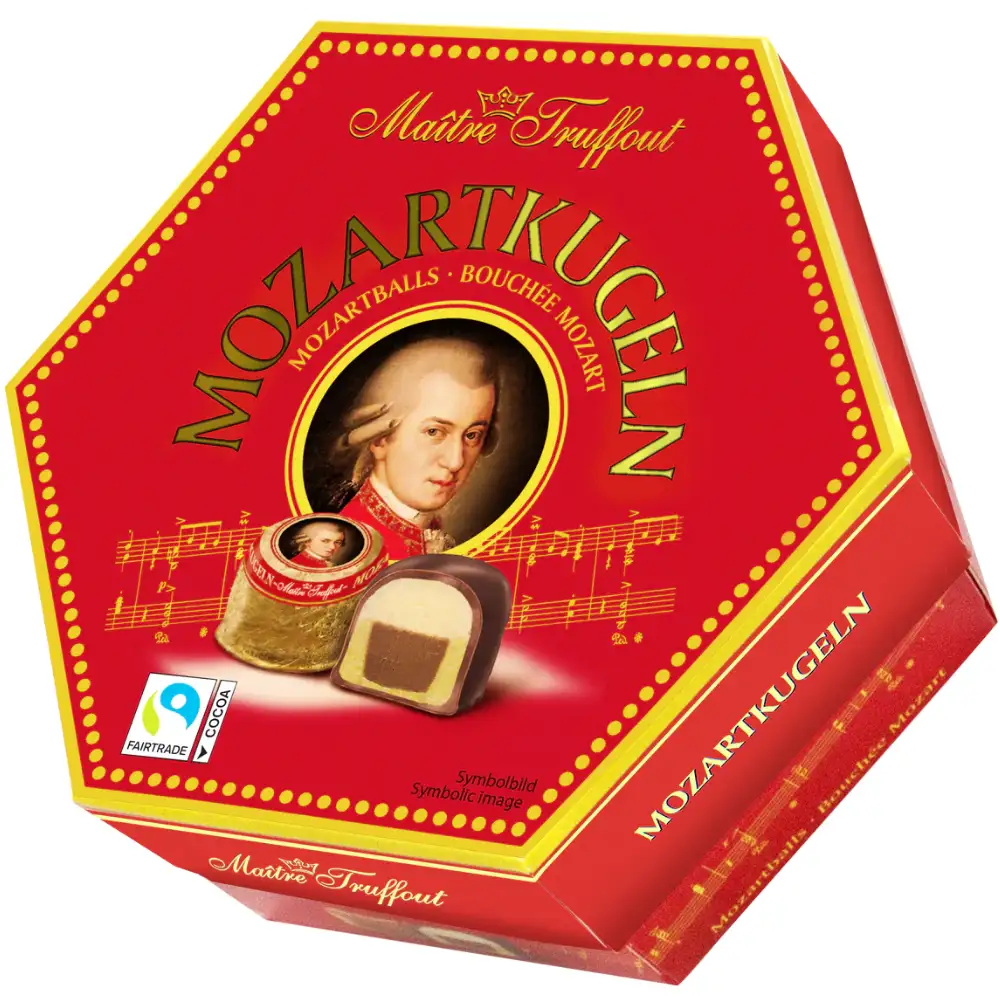 MaitreTruffout Mozartkugeln Luksusowe Pralinki z Marcepanem i Orzechami Laskowymi w Delikatnej Mlecznej Czekoladzie 300 g