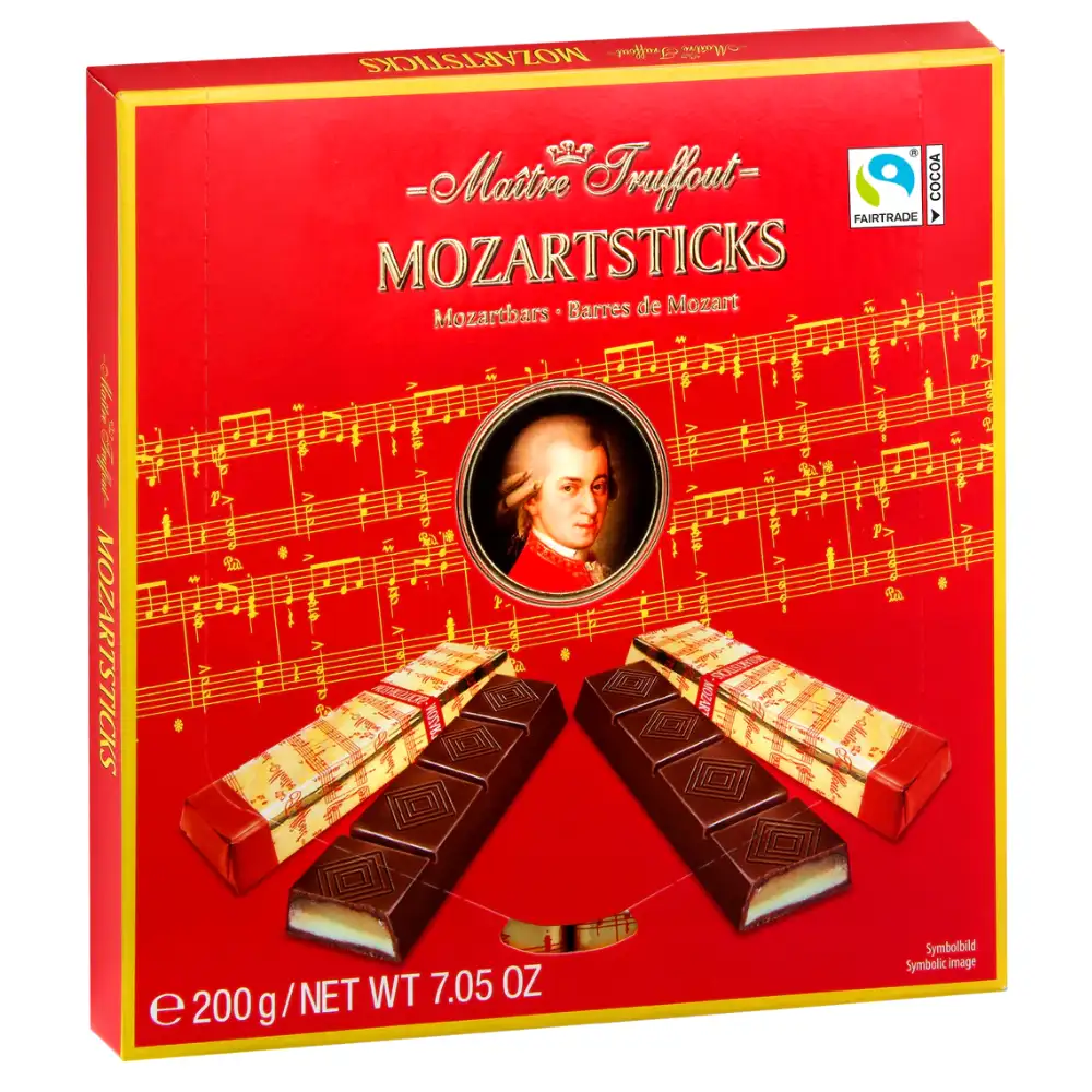 MaitreTruffout Mozartsticks Luksusowe Czekoladowe Batony z Marcepanem i Nugatem 200 g