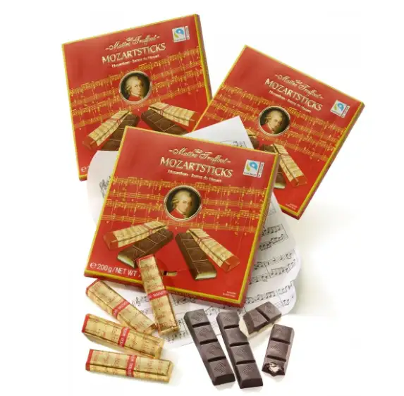 MaitreTruffout Mozartsticks Luksusowe Czekoladowe Batony z Marcepanem i Nugatem 200 g — 2