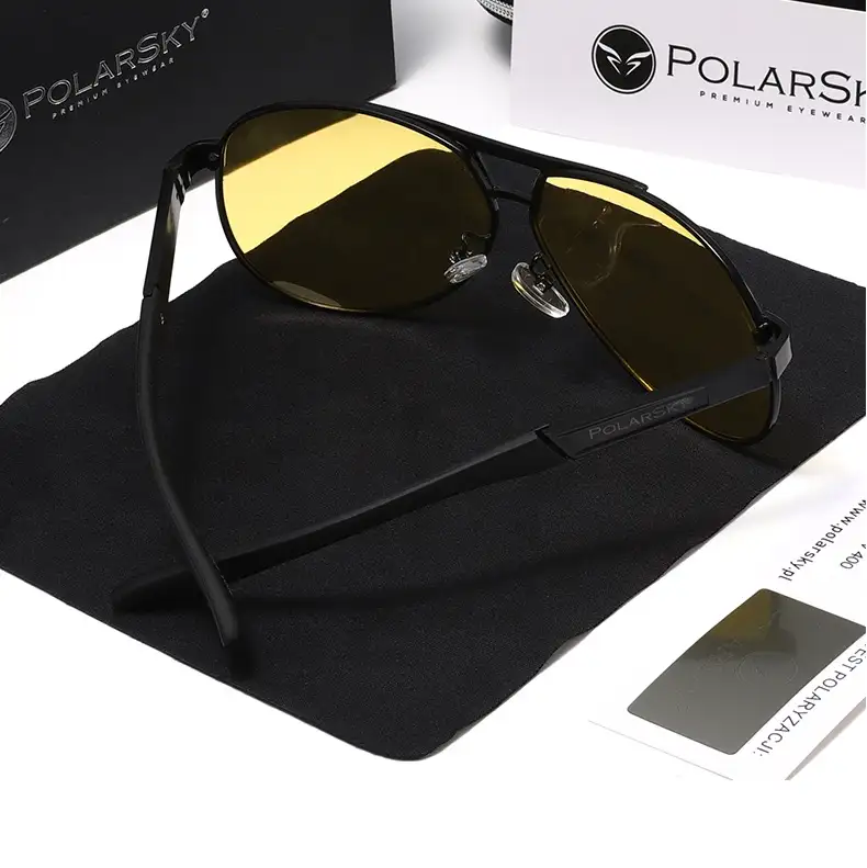 Okulary Nightvision POLARSKY premium AVIATOR do jazdy nocą ZESTAW — 3